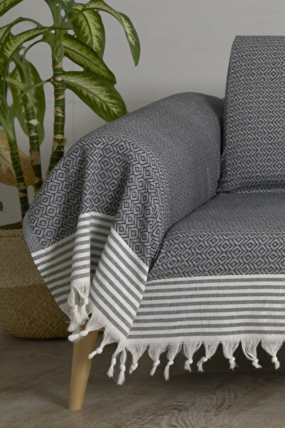 Akaystore Kaliteli Pamuklu Saçaklı Koltuk Örtüsü - 180x300 cm - Sırt, Oturma ve Kol Kısımlarını Kaplar