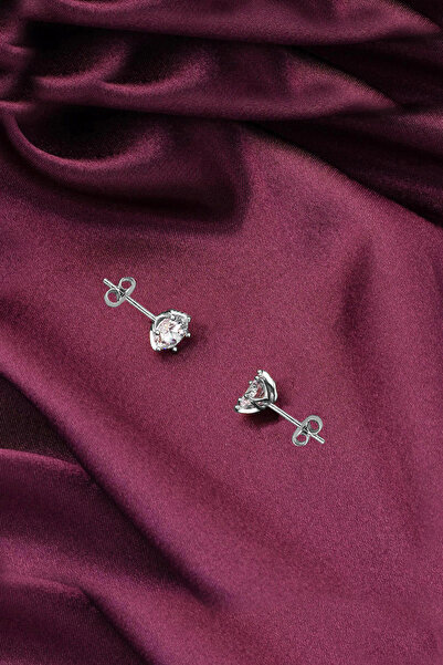 Bilezikci Beyaz Altın Altı Tırnak Tektaş Küpe 14 Ayar