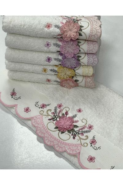 Nurpak 50x90 Bamboo Embroidered Colored Towel - Dowry Bowl (6 Pcs)