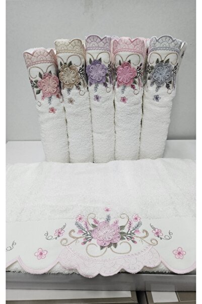 Nurpak 50x90 Bamboo Embroidered Colored Towel - Dowry Bowl (6 Pcs)