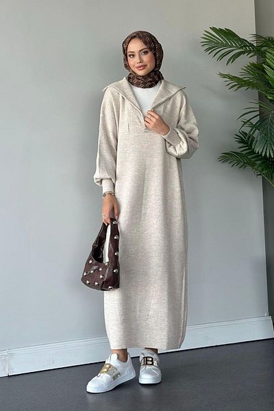 Jose Clothing Enzo Premium Yarn Series Zipper Long Knitwear Dress