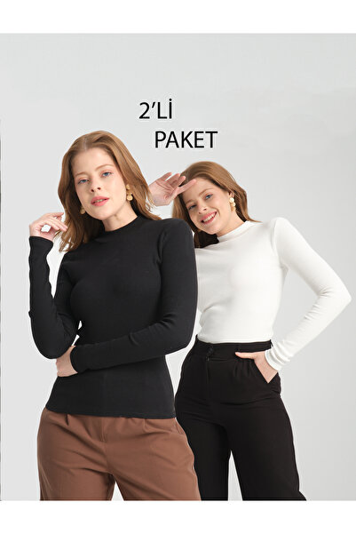 Lisirru بلوزة نسائية أساسية محبوكة بنصف الياقة المدورة وأكمام طويلة