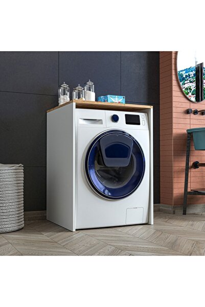 Lavanta Mobilya İmalat REN MDF BEYAZ + SAFİR MEŞE ÇAMAŞIR MAKİNASI DOLABI