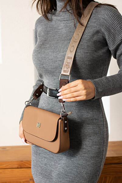 Just Polo Women's Mink Brown Lacoste Fabric Covered Cross Shoulder Bag with A...