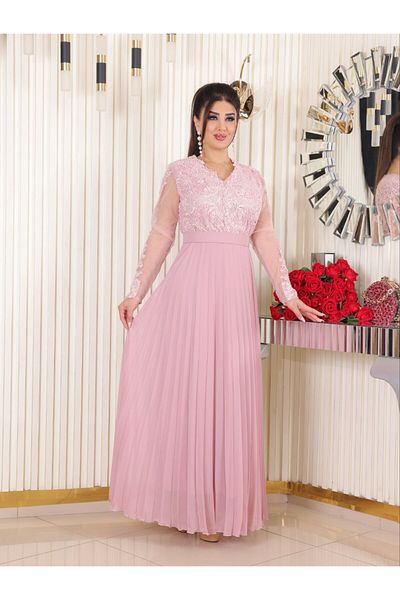 ALWAKI Lace Hijab Evening Dress - Chiffon Pleated Skirt