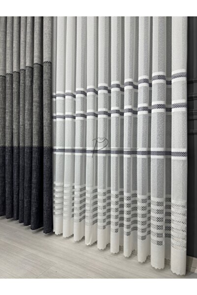 rendecioğlutekstil Tül Perde Örme Aplike 1x3 Sık Pile Gri Bant Sıralı Zongbo ...