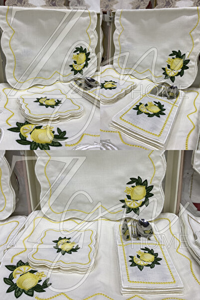 ZGNHome 19 Piece 6 Seater Embroidered Lemon Yellow American Service Set
