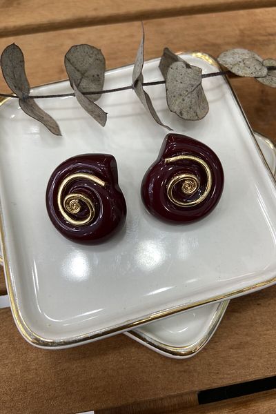 AURA ATELIER Burgundy Bone Snail Earrings