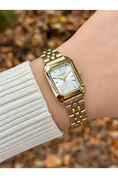 Homies Gold Color Square Stainless Steel Band Women's Wristwatch