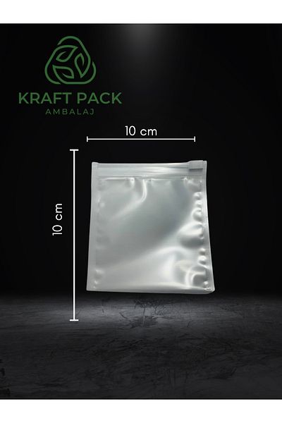 Kraft pack ambalaj ICY Transparent Laminated, White SLIDE Ziplock Bag, Zippered Accessory Bag, 10*10 cm -10 Pieces