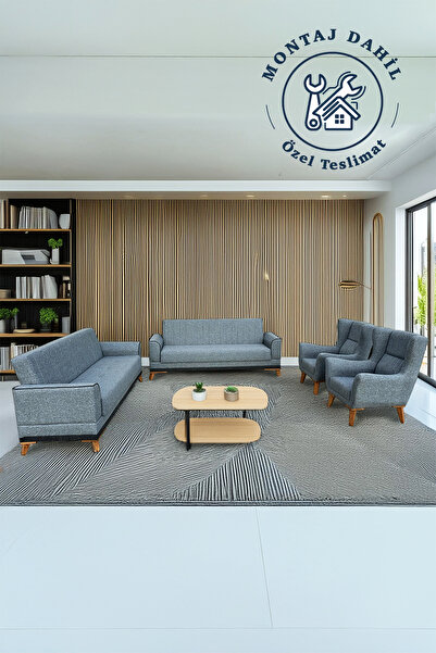 Niron Koltuk Takımı 3+3+1+1 Oturma Seti - 2 Adet Üçlü Çekyat Kanepe 2 Adet Te...