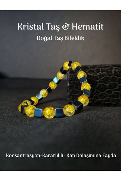 Tuana Trend حجر كريستال عالي الجودة وسوار من حجر الهيماتيت الطبيعي، ثبات، توا...