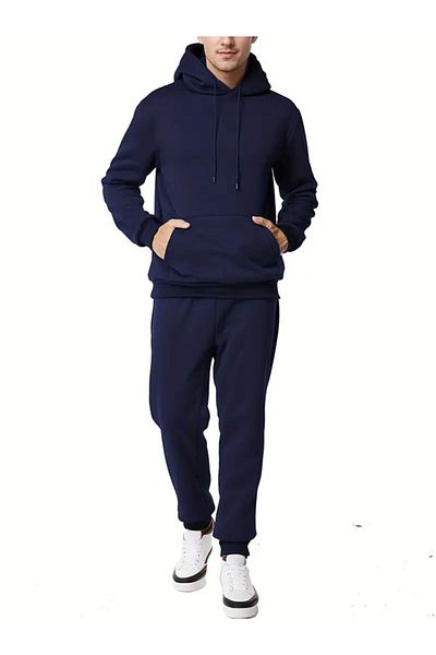 MODA Ανδρικό αθλητικό κοστούμι με κουκούλα 100% βαμβάκι - μακρυμάνικο, μονόχρωμο, ελαστικό πλεκτό ύφασμα, φθινόπωρο/χειμώνας