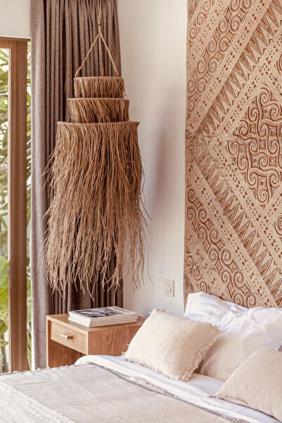 Turkish Belkıs Rattan Rattan Bambu Rafya Hasır Makrome Sarkıt Avize