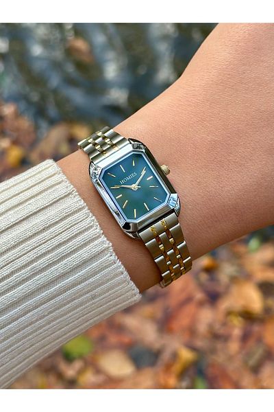 Homies Square Green Dial Wrist Watch 3 Atm Waterproof Steel Band