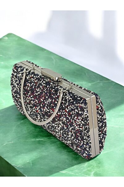 Gloriys Ayakkabı & Çanta 099 Синьо-срібна вечірня сумочка з камінням