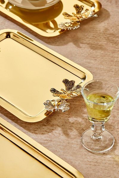 Milenay Elegante Gold Series - Duo Volo, Prezioso Handle Pattern, 22X16Cm Engagement Tray, 3 Pieces
