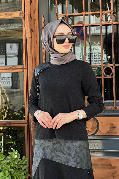 NAKİ بلوزة أنثراسايت مطرزة وماسكارا 45MK2140