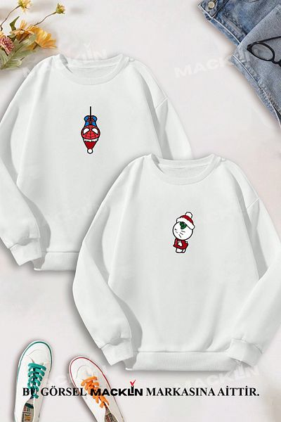macklin Dear Couple Combination Spiderman Hello Kitty New Year Printed Crew Neck Sweatshirt Set of 2