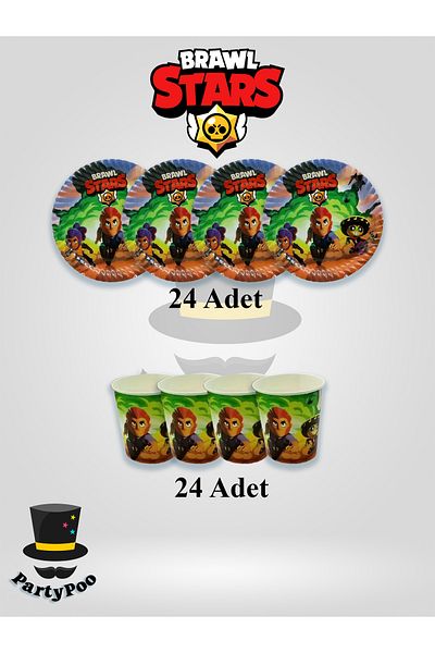 PartyPoo مجموعة أكواب على شكل طبق Brawl Stars تحتوي على 24 شخصية لوازم وديكورات لحفلات أعياد الميلاد
