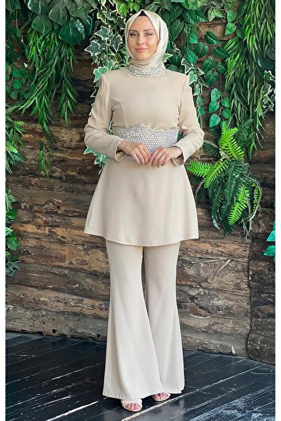 Ribas Collection RİBAS Abiye Pantolonlu Takım R127 Bej