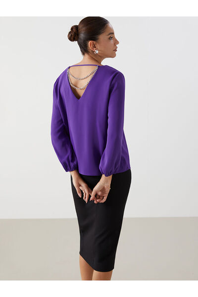 LC Waikiki Purple V-Neck Women's Blouse