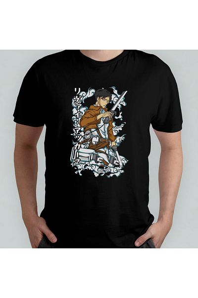 Pixxa Επίθεση στον Titan Captain Levi Ackerman Crewneck 100% βαμβακερό μπλουζάκι - Μοντέλο 2