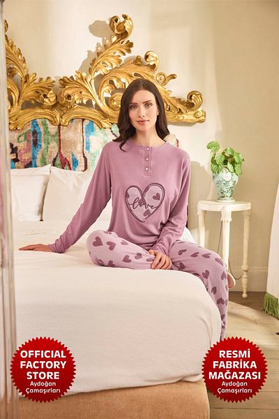 Aydoğan Women's Lilac Pajamas Set - Thermal, Long Sleeve, Crew Neck, Elastic Leg B13-2 240665   Aydogan ®