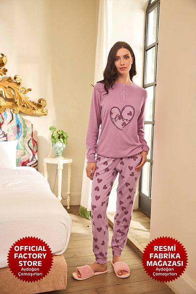 Aydoğan Women's Lilac Pajamas Set - Thermal, Long Sleeve, Crew Neck, Elastic Leg B13-2 240665   Aydogan ®