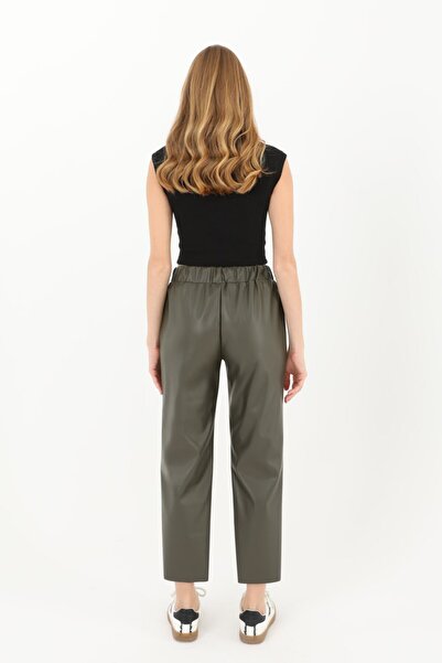 Puane Women's Faux Leather Elastic Waist Trousers 18205