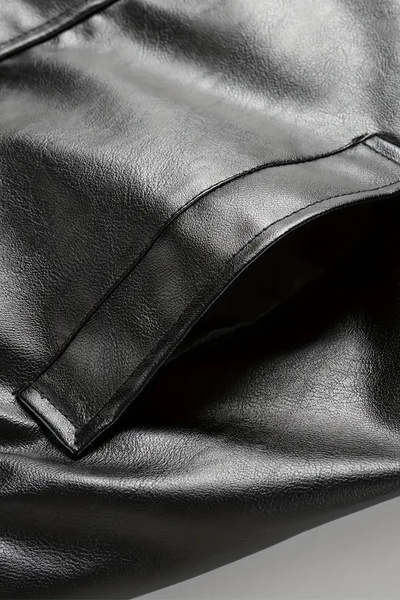 Moderk Unisex Oversize Vintage Siyah Deri Ceket