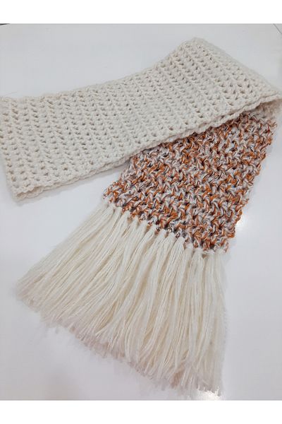 zümal tekstil tasarım Hand Knitted Scarf Cashew Handmade (Cream-Tile)