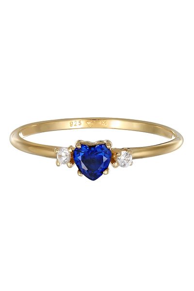 ELLI Ring Elli Ring Damen Herz Zirkonia Blau Weiß 925 Sterling Silber vergoldet Abendmode