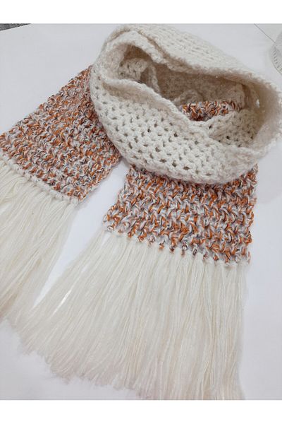 zümal tekstil tasarım Hand Knitted Scarf Cashew Handmade (Cream-Tile)