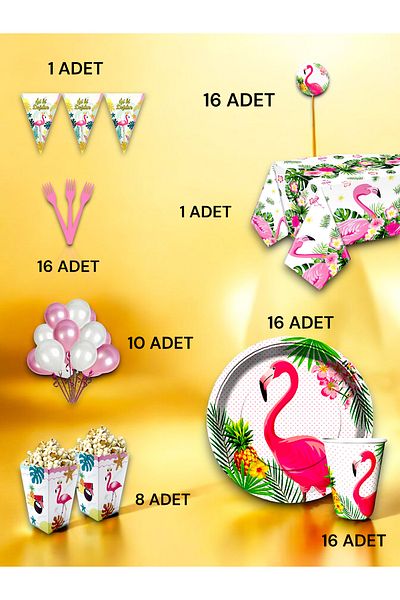 VibeHome Flamingo Themed Luxury Set for 16 - Birthday Party and Fun Events