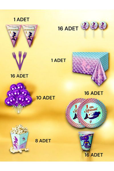VibeHome Mermaid Themed Luxury Set for 16 - Birthday Party and Fun Events