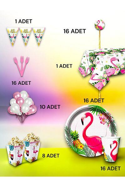 VibeHome Flamingo Themed Luxury Set for 16 - Birthday Party and Fun Events