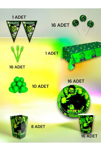 VibeHome Hulk Themed Luxury Set for 16 - Birthday Party and Fun Events