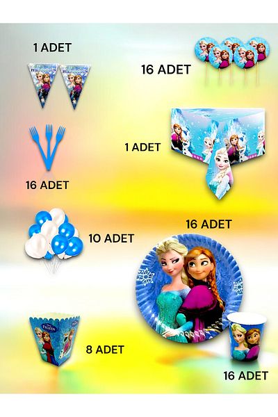 VibeHome Frozen Themed Luxury Set for 16 - Birthday Party and Fun Events
