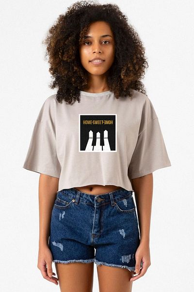 Tshirthane G-Dragon Home Sweet Home - Stone Color Women's Crop Hoodie