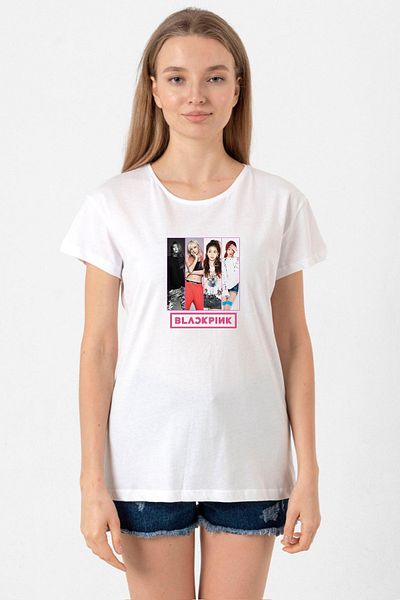 Tshirthane Black Pink Band White Women's Crew Neck Tshirt