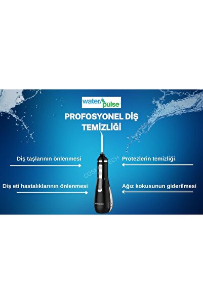 waterpulse Water Flosser V500 Kablosuz Taşınabilir Ağız Duş Bakım Seti Siyah