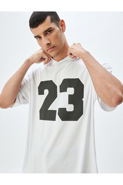 Koton Übergroßes bedrucktes Sport-T-Shirt mit Kapuze - halbe Ärmel