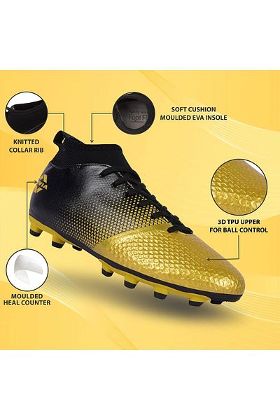 Nivia Football Shoes | Black/gold | Synthetic Leather | Pvc Sole | Padded Footbed | Size 9 Uk