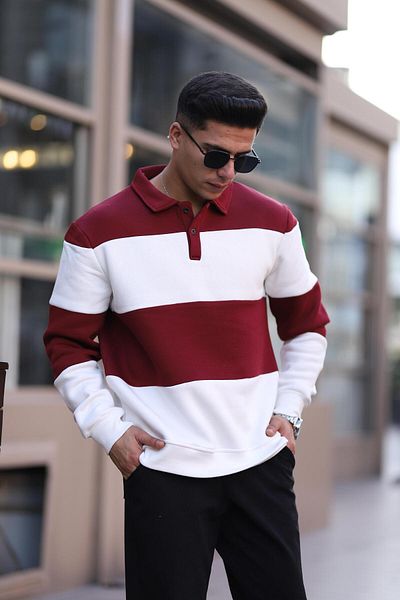 İng drop Tricou supradimensionat cu guler polo cu dungi - 3 fire