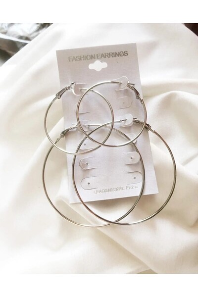İlraysa 2'li Büyük Halka Küpe Gümüş Renk