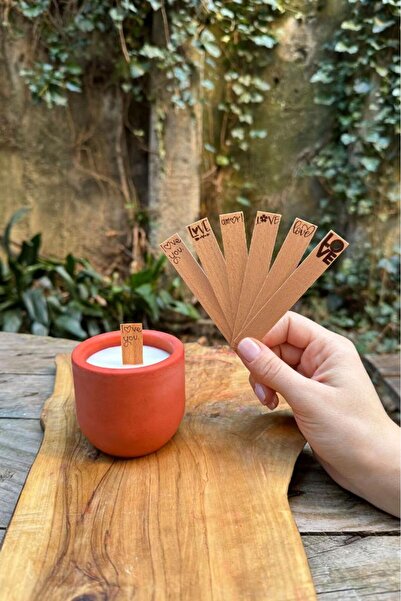 rufus concept Ahşap Mum Fitili Ve Yapışkanlı Fitil Sehpası 12 Adet (15X100X0,5MM) 6 Farklı Love Yazı