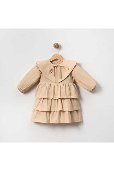 Pio Kids Dress 6 Months-24 Months Baby Cotton Organic Şile Diaper Removable Collar Healthy Trend Girls
