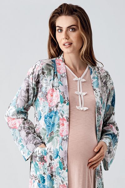 Artış Long Sleeve Patterned Viscose Maternity Dressing Gown Nightgown Set