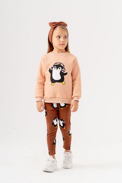 Eray Kids Bandana Penguin Printed Girls' Sweatshirt Leggings 2-Piece Bottom Top Set